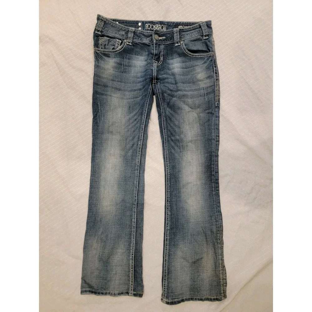 Rock & Roll Cowgirl jeans Original Low Rise embellished thick stitch Womens‎ 28